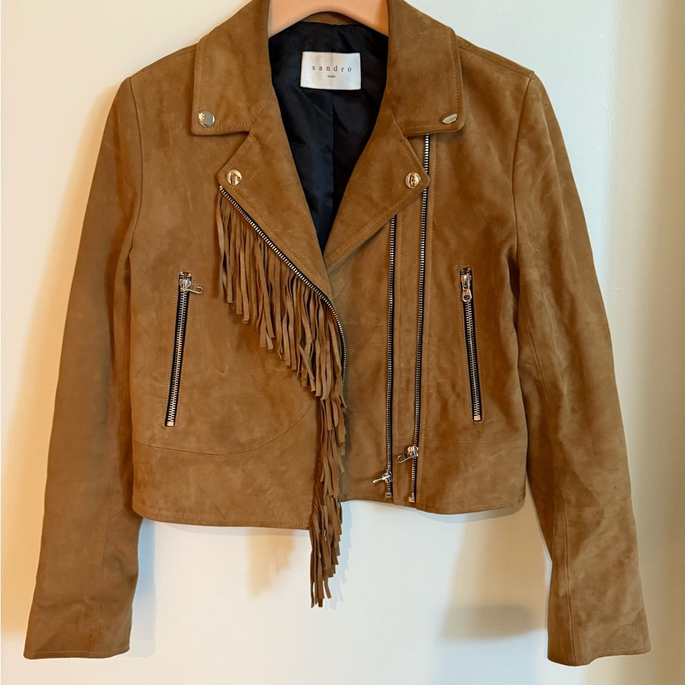 Sandro Brown Suede Fringe Leather Jacket